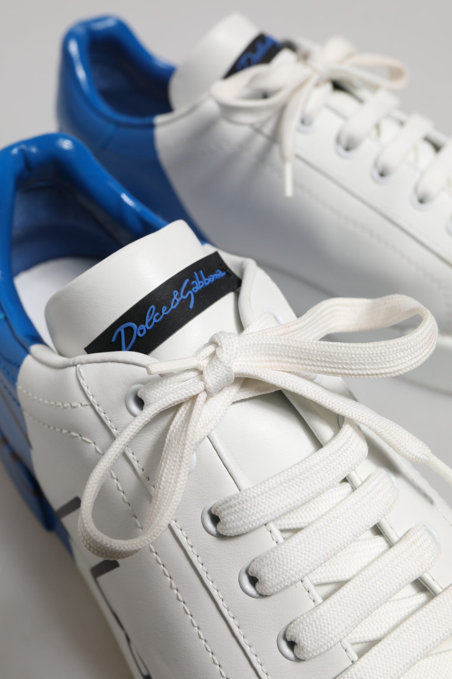 Dolce & Gabbana White Blue Low Top Leather Sneakers Shoes