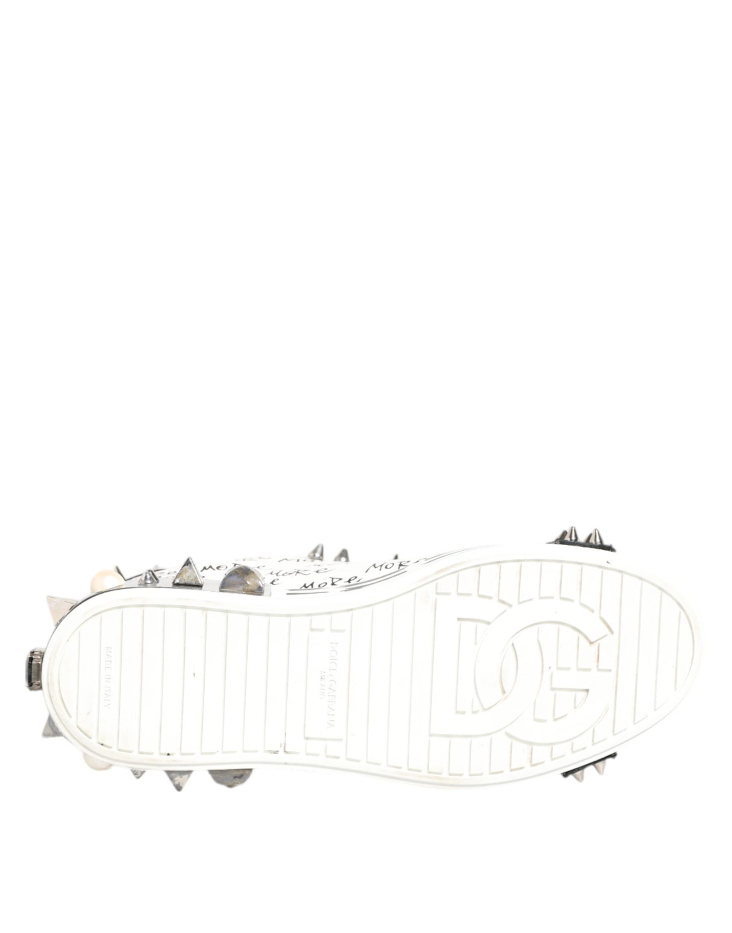 Dolce & Gabbana White Studded Printed Low Top Sneakers Shoes