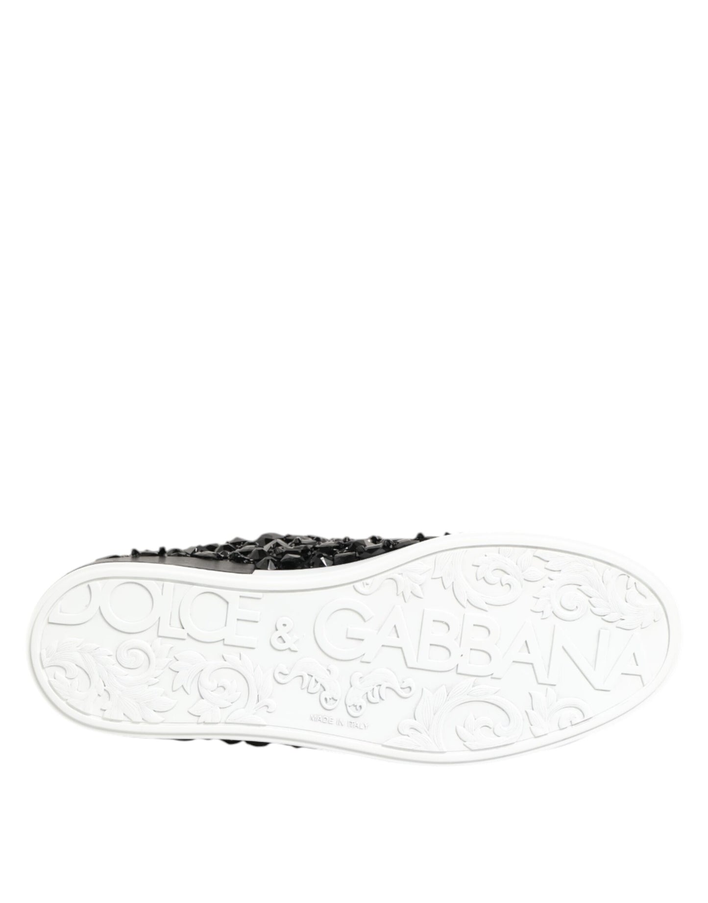 Dolce & Gabbana Black Leather Crystal Low Top Sneaker Shoes