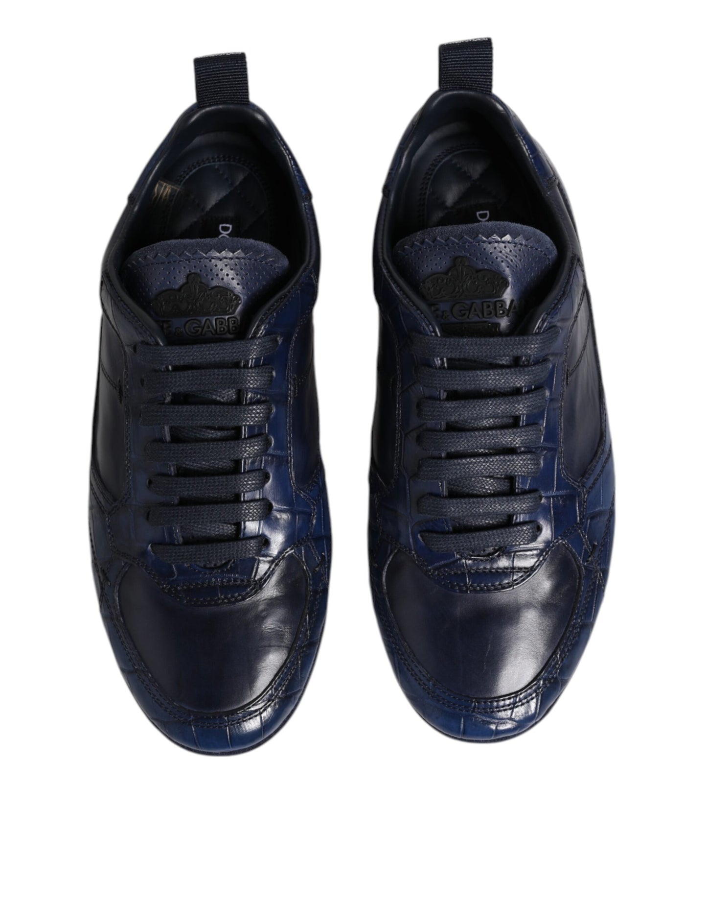 Dolce & Gabbana Dark Blue Leather Low Top Men Sneakers Shoes