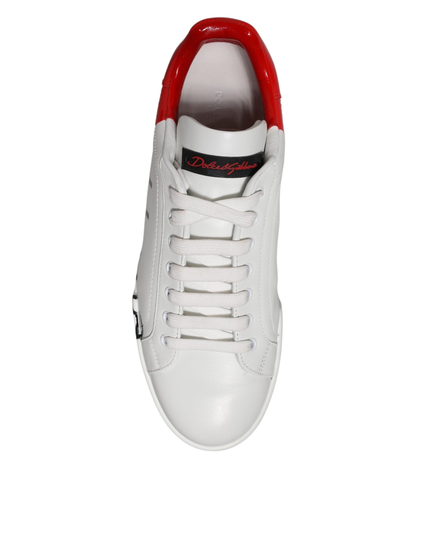 Dolce & Gabbana White Red Logo Low Top Leather Sneakers Shoes