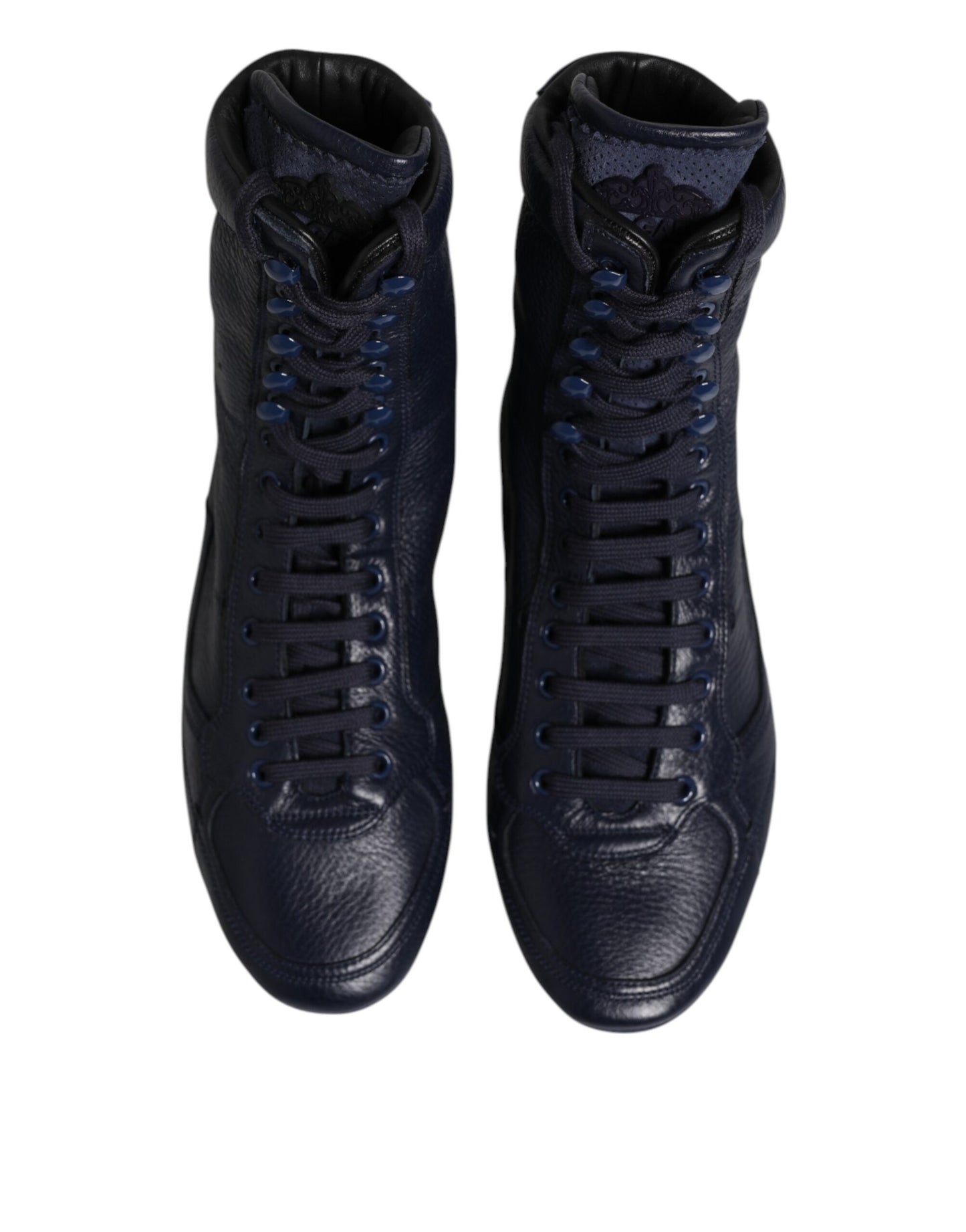 Dolce & Gabbana Dark Blue Leather KING High Top Sneakers Shoes