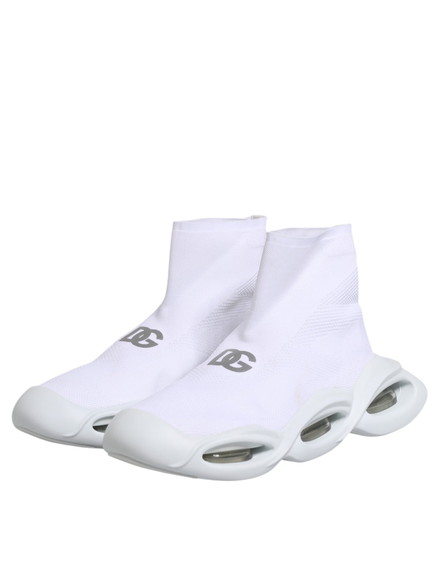 Dolce & Gabbana White Silver Slip On Wave Socks Sneakers Shoes