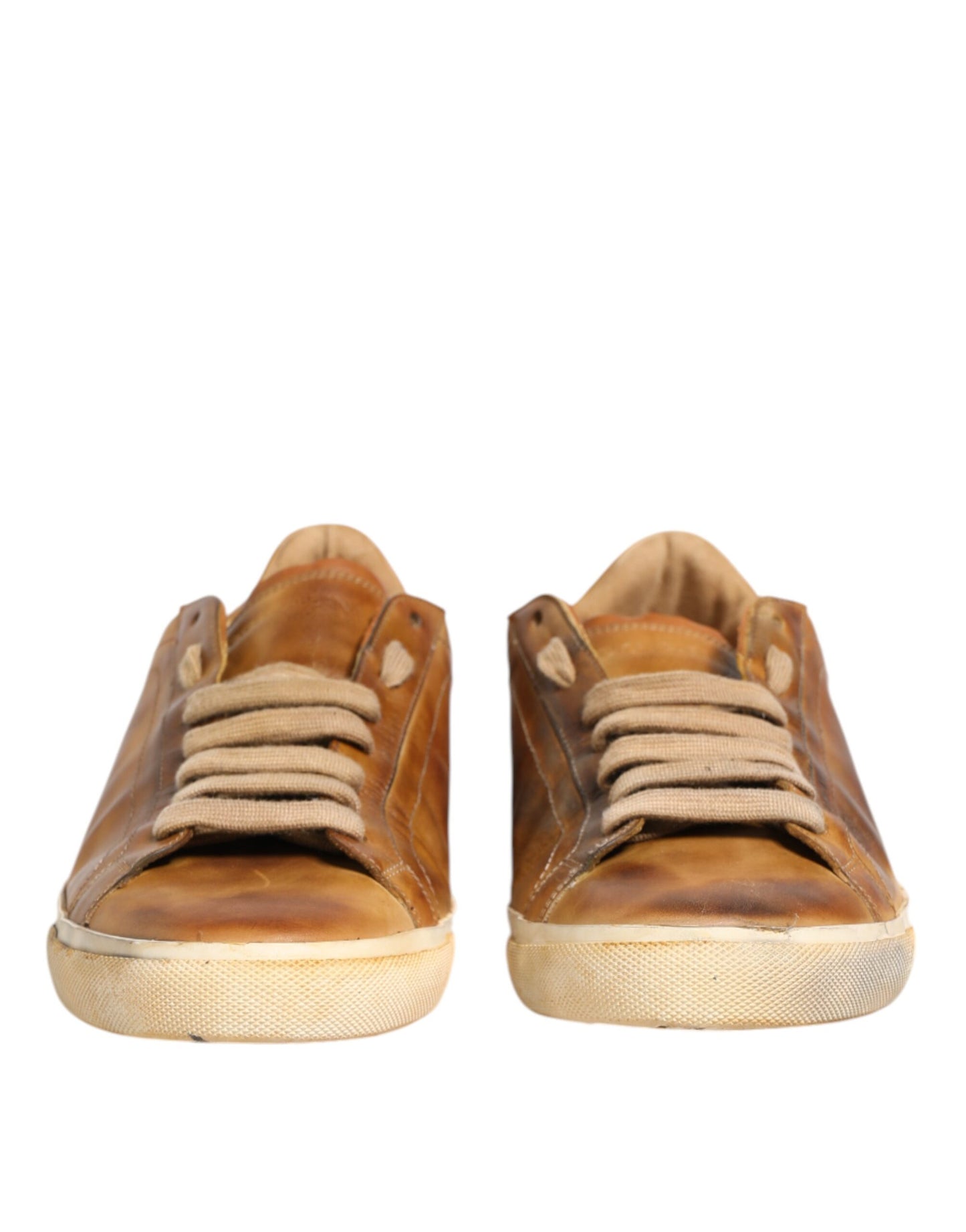Dolce & Gabbana Brown Leather Low Top Men Sneakers Shoes