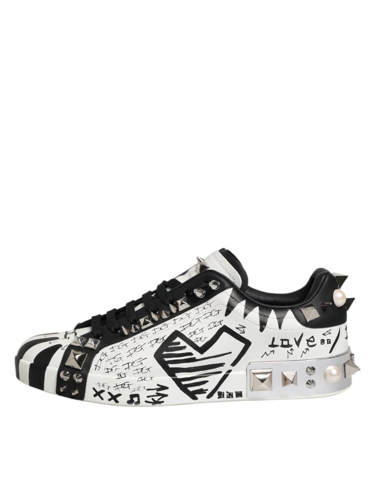 Dolce & Gabbana Black White Studded Low Top Sneakers Shoes