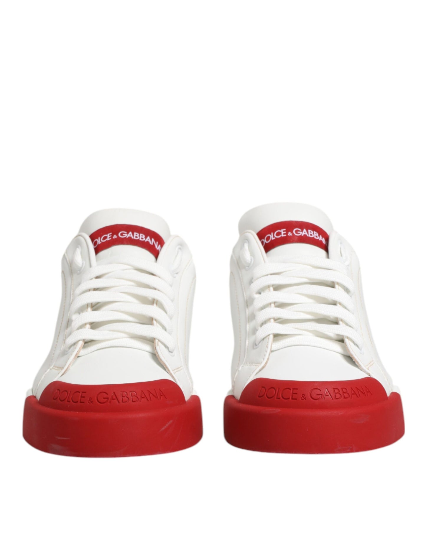 Dolce & Gabbana White Red Leather Lace Up Sneakers Shoes