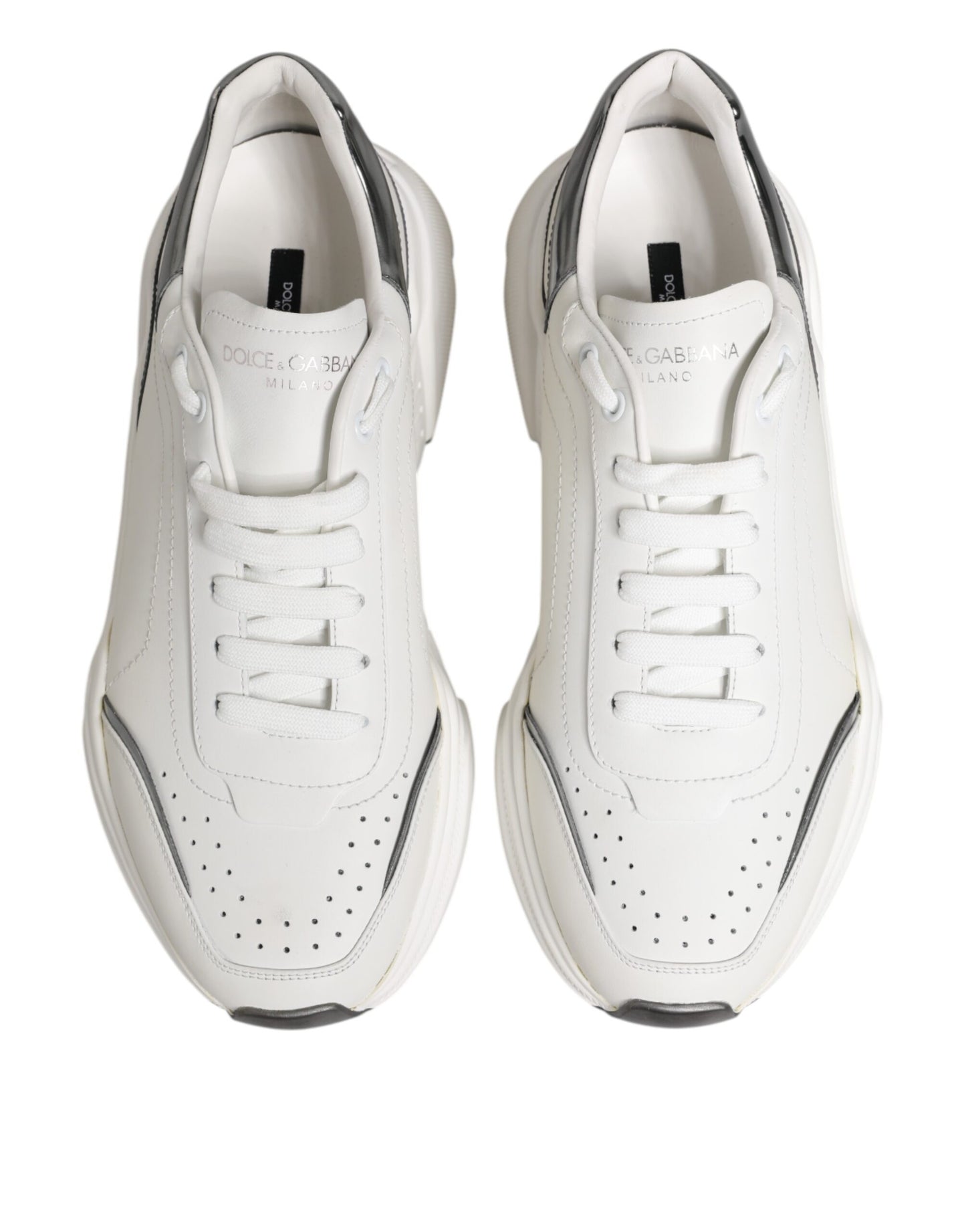 Dolce & Gabbana White Silver DAYMASTER Leather Sneakers Shoes
