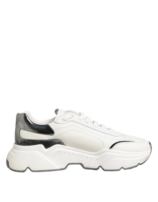 Dolce & Gabbana White Silver DAYMASTER Leather Sneakers Shoes