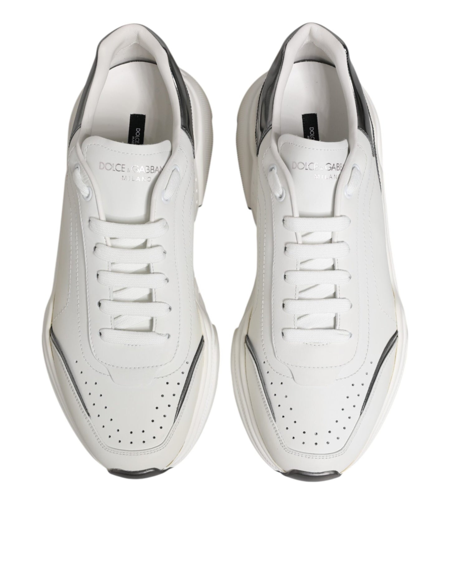 Dolce & Gabbana White Silver DAYMASTER Leather Sneakers Shoes