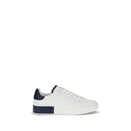 Dolce & Gabbana White Calf Leather Bos Taurus Low Top Sneakers