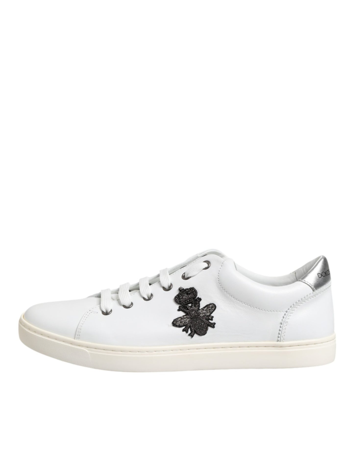 Dolce & Gabbana White Crown Bee Leather Low Top Sneakers Shoes
