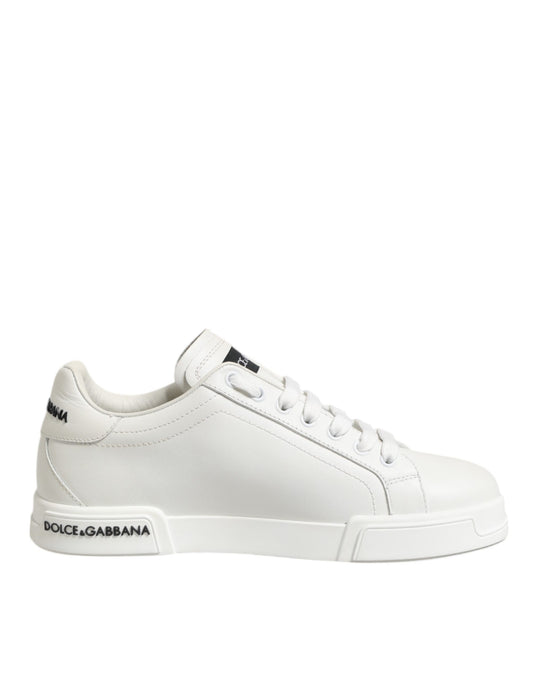 Dolce & Gabbana Black White Leather Portofino Sneaker Shoes