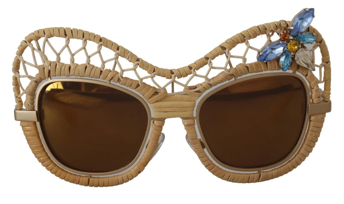Dolce & Gabbana DG2159B Beige Gold Straw Butterfly Crystals Sunglasses
