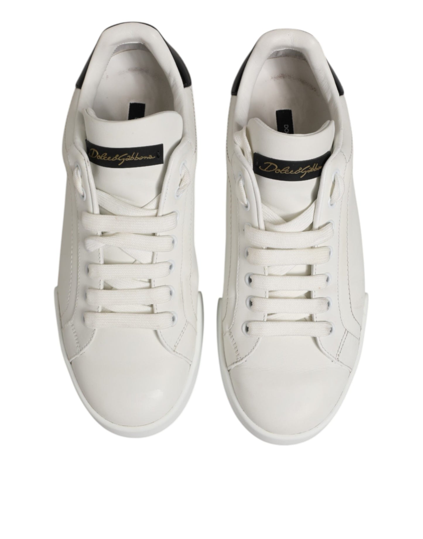 Dolce & Gabbana White Black Leather Low Top Men Sneakers Shoes