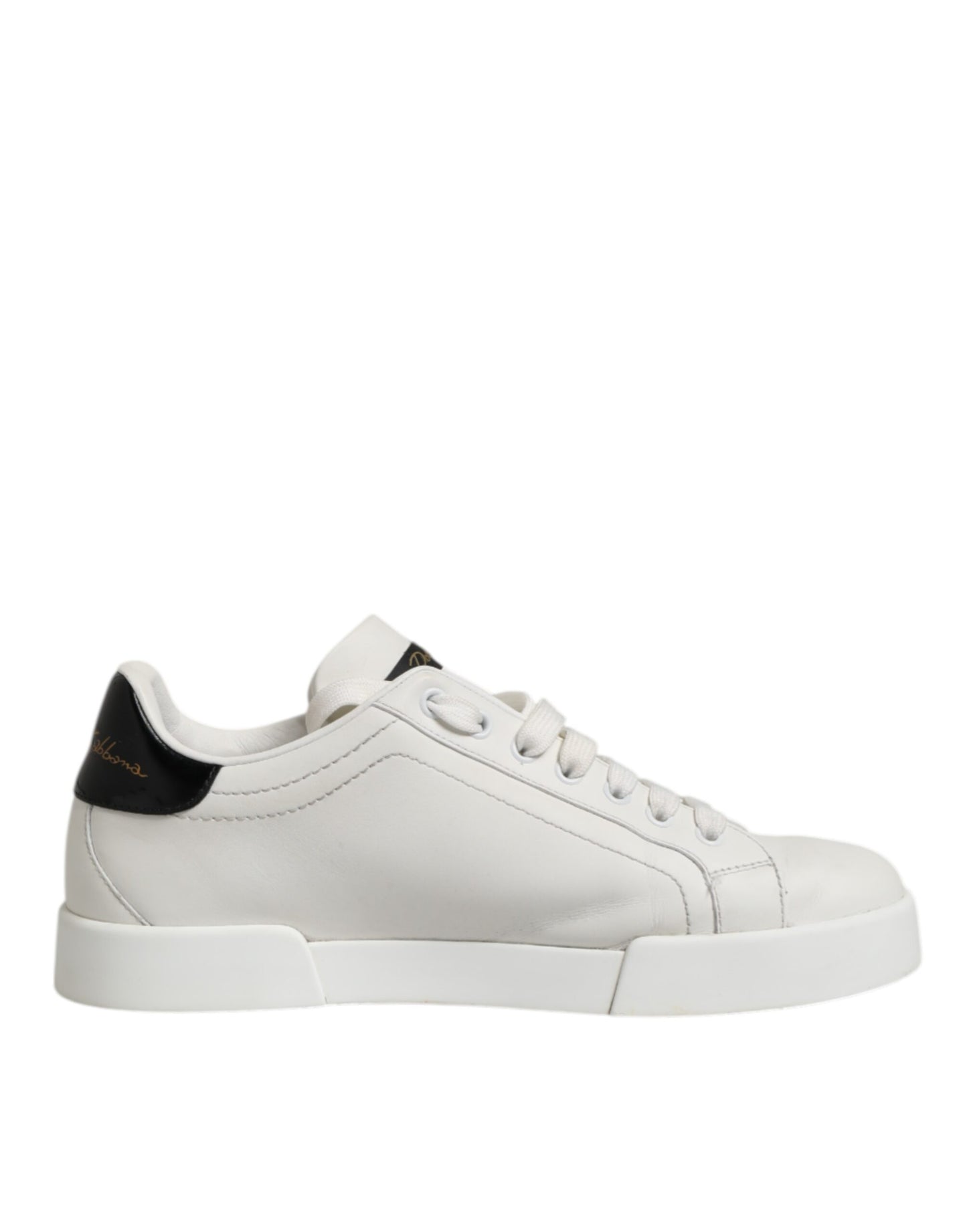 Dolce & Gabbana White Black Leather Low Top Men Sneakers Shoes