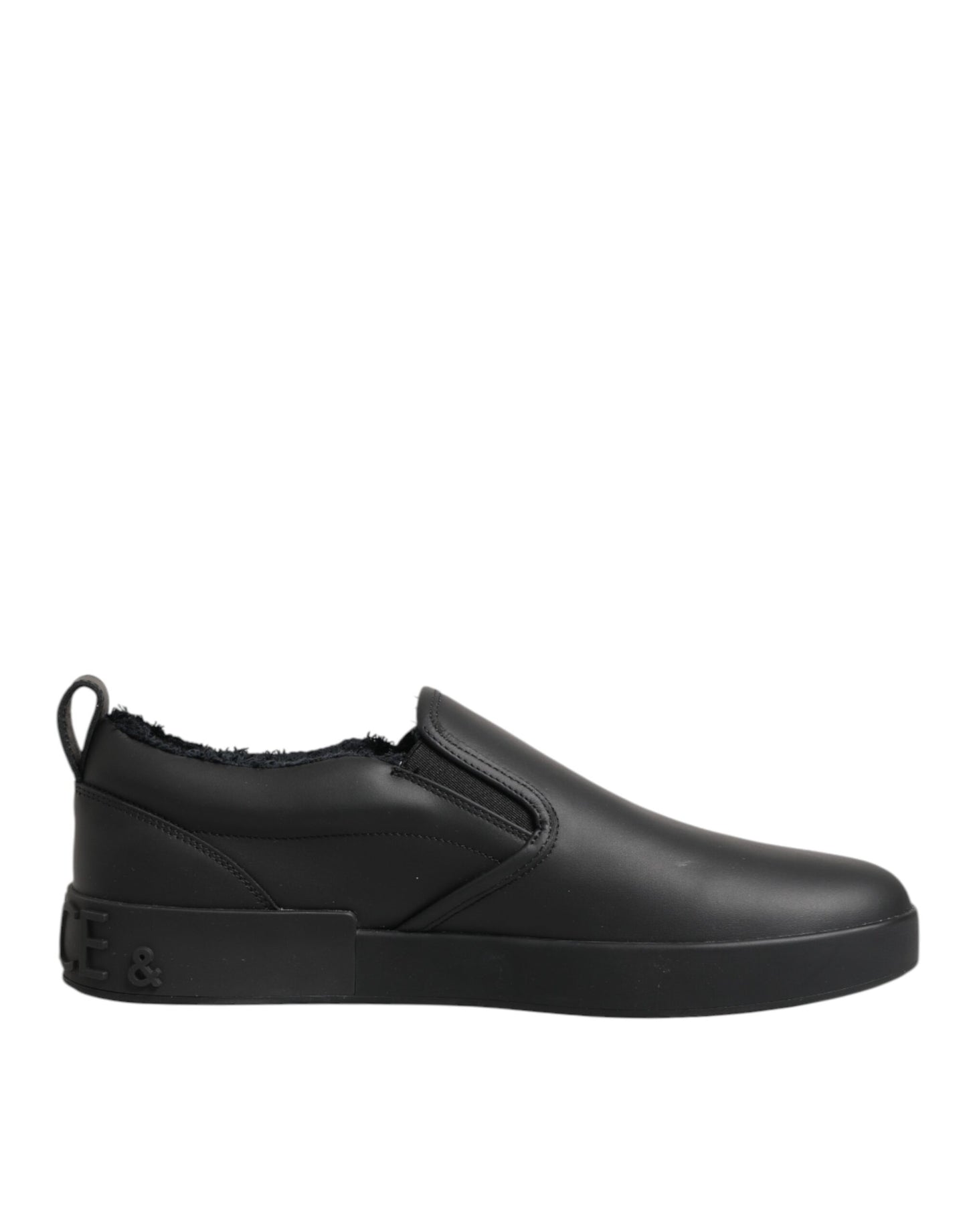 Dolce & Gabbana Black Leather Low Top Slip On Sneakers Shoes