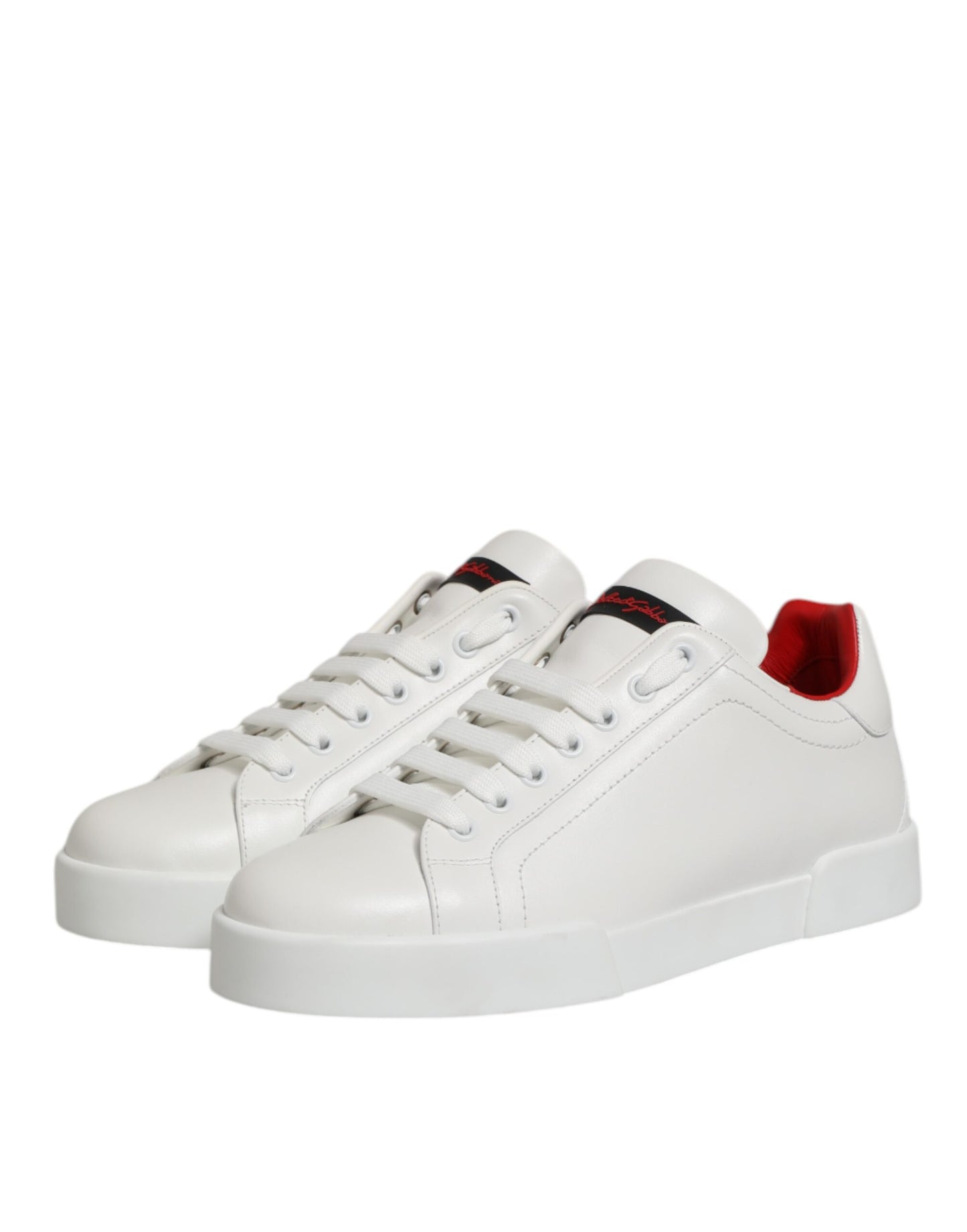Dolce & Gabbana White Leather Lace Up Low Top Sneakers Shoes