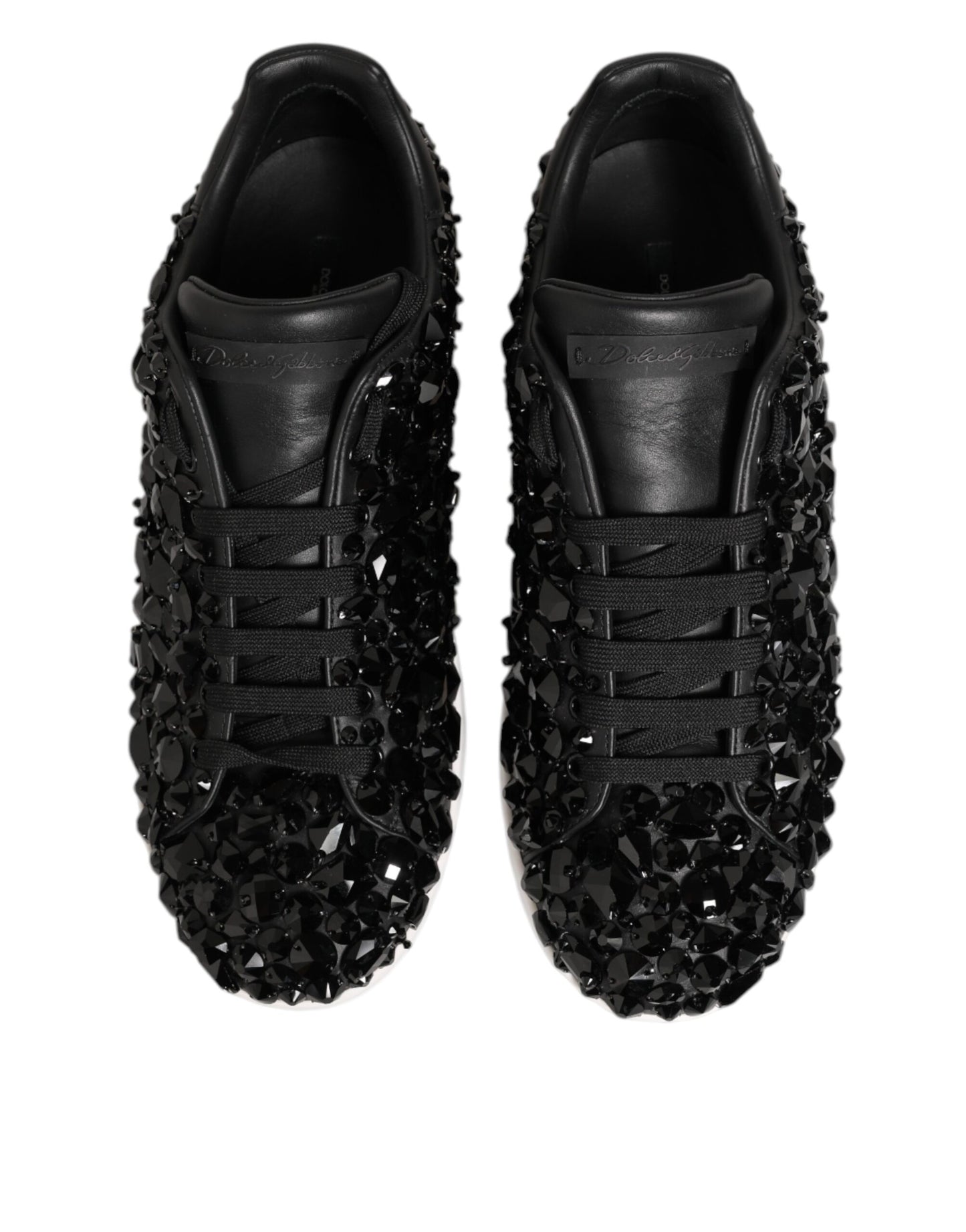 Dolce & Gabbana Black Leather Crystal Low Top Sneaker Shoes