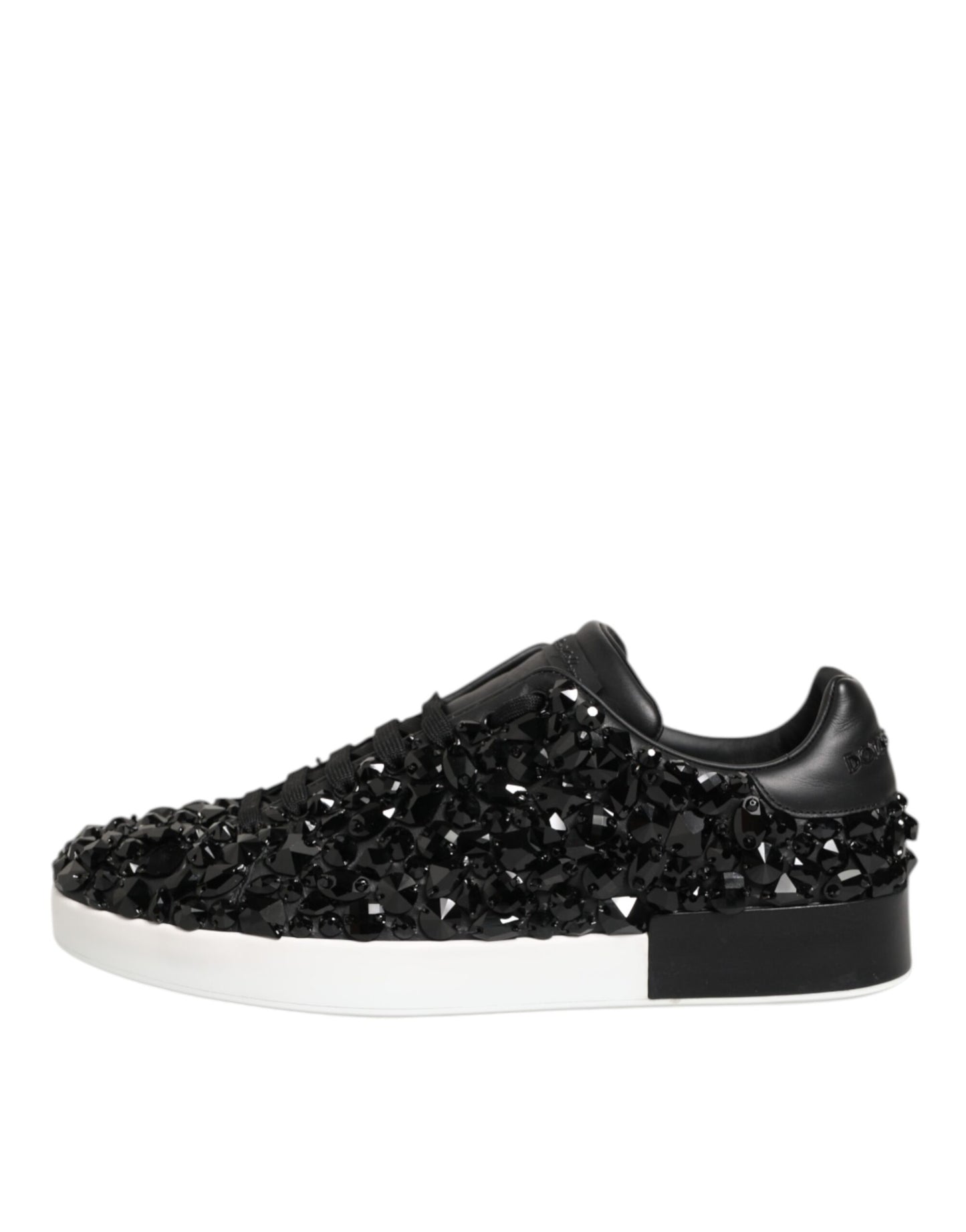 Dolce & Gabbana Black Leather Crystal Low Top Sneaker Shoes
