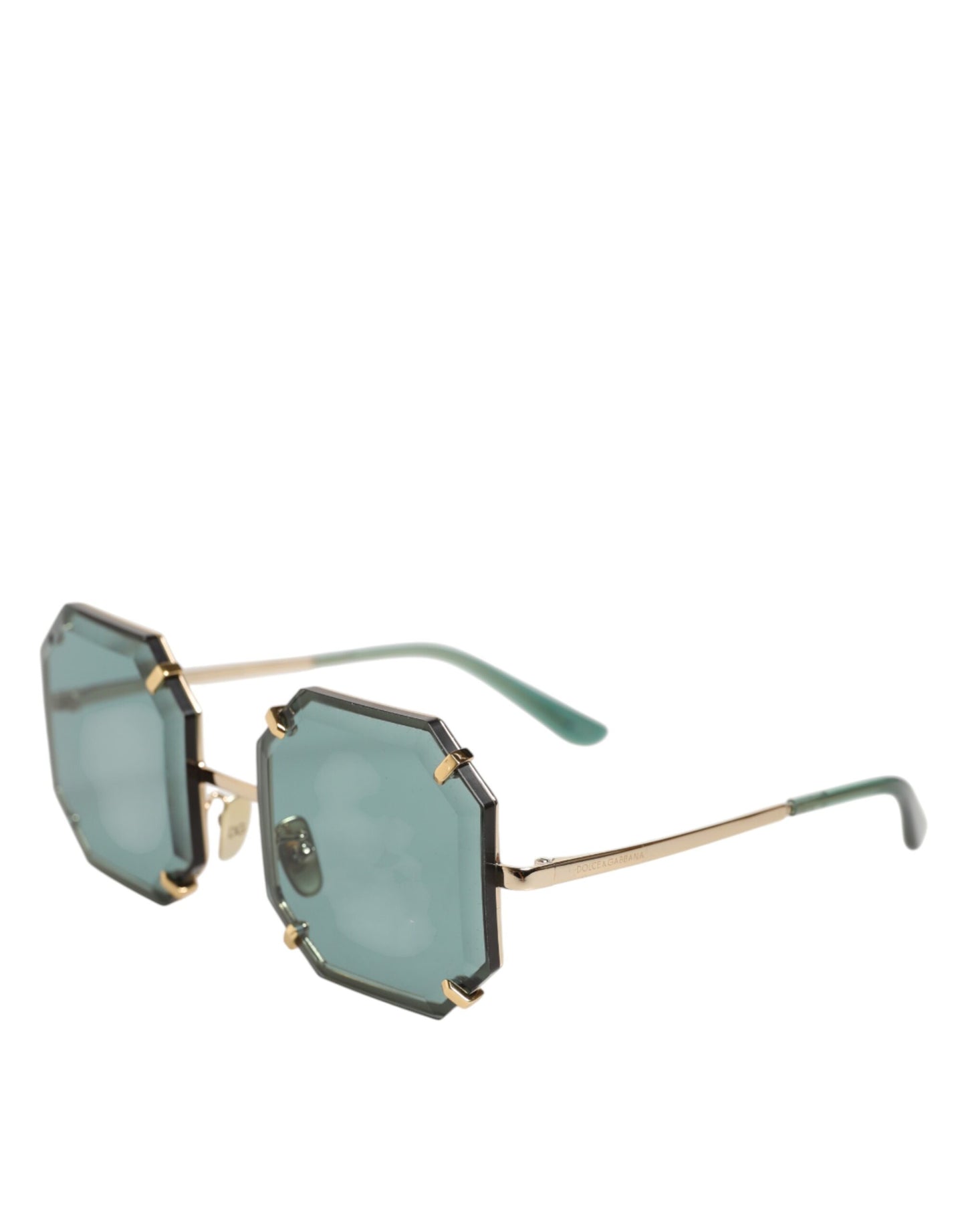Dolce & Gabbana DG2216 Gold Square Frame Green Lens Shades Sunglasses
